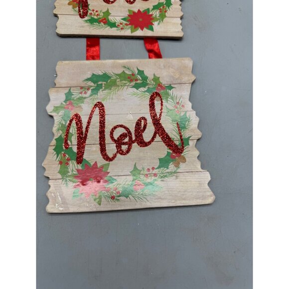 Christmas house Hanging Wall Decor Joy Peace Noel Text & Wreath Design 21" READ - Picture 2 of 6